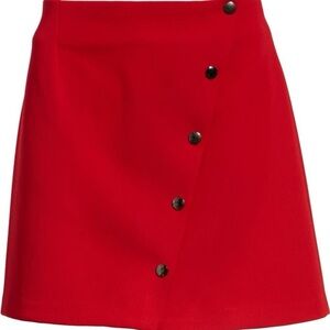 Astr Red Mini Skirt with Button Accents
